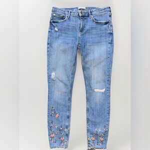 Zara Woman Premium Denim Collection Mid Rise Floral Embroidered Skinny Jeans 8